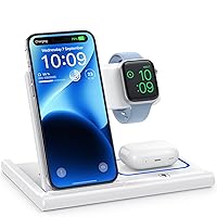 EXW Inductive Charging Station, Wireless Charger for Apple Watch Charging Station, Apple Charging Station Compatible with iPhone 15 14 13 12 11 Pro & Max Series, AirPods Pro/3/2, Apple Watch White (No
