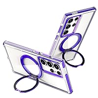 360°Rotatable Ring for Samsung Galaxy S24 Ultra Case, Cases with Magnetic Support Stand Translucent Slim Protective Ring Holder Military Grade Shockproof SAM S24Ultra. (Purple, S24 Ultra)