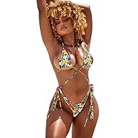 3 Piece Swimsuits for Women with Shorts Small Broken Flower Split Swimsuit Set