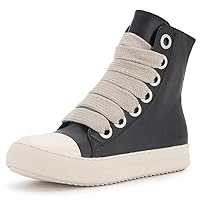 Kluolandi Fashion High Top Sneakers for Women Wide Lace Up Black White Platform Sneaker Shoes with Zipper