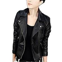 Andongnywell Women's Long Sleeve Zipper Biker Faux Leather Jacket Leather Shoulder Motorcycle Jacket