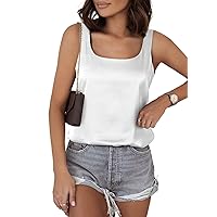 BLENCOT Women Silk Tank Top 2024 Square Neck Camisole Tops Summer Satin Shirt Basic Dressy Sleeveless Blouses