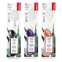 RADIUS Big Brush BPA Free & ADA Accepted Toothbrush Designed to Improve Gum Health & Reduce Gum Issues - Right Hand - Purple/Sea Shell/Midnight Sky - Pack of 3