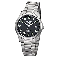 REGENT Men's Watch with Titanium Link Bracelet and Titanium Case 36 mm Diameter Quartz Arabic Numbers Date