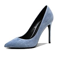 Women High Stiletto Heels Pointed-Toe Pumps Slip on Fashion Suede Shoes