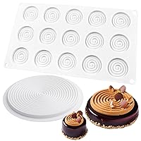 Round Pastry Silicone Molds Tourbillon Baking Pan Set of 2 for Chocolate Candy Tart Mousse Cake Cookie Dessert Ice Cream Decoration Disc Diameter 9inch, 2inch, 16-Cavity