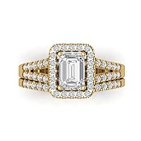 Clara Pucci 1.60ct Emerald Round cut Custom Engraving Pave Halo White Sapphire Engagement Ring Band Wedding Bridal Set 14k Yellow Gold 10