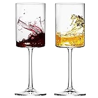 Moretoes 11oz Square Wine Glasses Set of 2, Crystal White Wine Glasses, Modern Stemmed Glasses