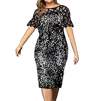 Plus Size Cocktail Dress for Women Mother of Bride Groom Lace Sparkle Sequin Glitter Prom Party Mini Bodycon Dress