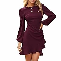 Byinns Women's 2024 Long Sleeve Bodycon Mini Dress Round Neck Knit Ruffle Ribbed Cocktail Party Sexy Dresses