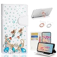 STENES Bling Wallet Phone Case Compatible with Google Pixel 7 Pro Case - Stylish - 3D Handmade Butterfly Mermaid Design Leather Cover with Ring Stand Holder [2 Pack] - Light Blue