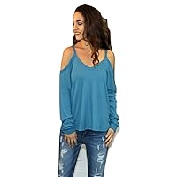 Just Because Cold Shoulder Thermal Top-Teal