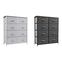 Storage Tower with 8 Drawers & Closets - Sturdy Steel Frame, Easy Pull Fabric Bins & Wooden Top & Storage Dresser, Grey