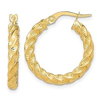 14K White Gold 3mm Twisted Hoop Earrings