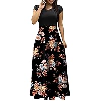 Women's Summer Dresses 2023 Fashion Casual Floral Print Round Neck Short-Sleeved Large Size Maxi Dresses