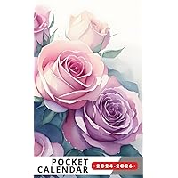 Pocket Calendar 2024 - 2026: Three-Year Monthly Planner for Purse , 36 Months from January 2024 to December 2026 | Watercolor roses illustration | Blurry effect