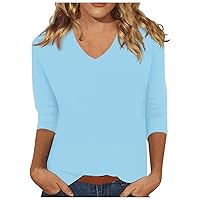 3/4 Sleeve Tops for Women,Casual Summer T Shirts Trendy V Neck Lightweight Soft Plain Tee Loose Fit Tunic Blouse
