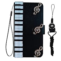 Sparkly Leather Wallet Phone Case with 2 Pack Glass Screen Protector and Lanyard, Bling Diamonds Flip Women Cover (Music Note,for iPhone SE 2020/ iPhone SE 2022)