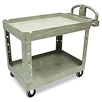 Commercial Products - FG4520088BEIG 2-Shelf Utility/Service Cart, Medium, Lipped Shelves, Ergonomic Handle, Beige Color, 500 lbs. Capacity, for Warehouse/Garage/Cleaning/Manufacturing (FG452088BEIG)