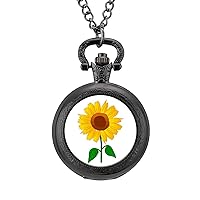 Sunflower Fashion Vintage Pocket Watch with Chain Quartz Arabic Digital Dial for Men Gift