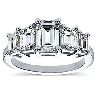 Kobelli Art Deco Emerald-Cut Moissanite Five Stone Engagement Ring 2 1/3 CTW 14k White Gold