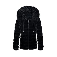 Bellivera Women Double Sided Faux Fur Jacket Spring and Winter Fashion Reversible Hood Puffer Coat with Fur Collar