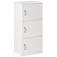 Hodedah Heavy Duty Engineered Wooden 3 Door Enclosed Multipurpose Storage Cabinet with Included Hardware for Easy Assembly, White