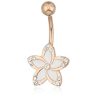 Body Candy Unisex Adult Clear Rose White as Falling Snow Flower Belly Body Piercing Ring, One Size