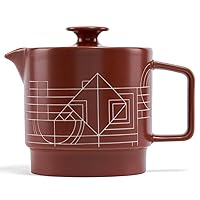 Tea Forte Terra Stoneware Teapot with Infuser and Lid, Frank Lloyd Wright, 20 oz. Sienna Stoneware Pot for Steeping Loose Leaf Tea, Dishwasher & Microwave Safe