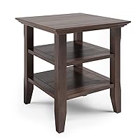 SIMPLIHOME Acadian SOLID WOOD 19 inch Wide Square Transitional End Table in Warm Walnut Brown with Storage, 2 Shelves, for the Living Room and Bedroom