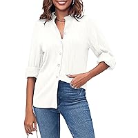 Fisoew Womens Button Down Shirts Casual Long Sleeve Formal Work Blouse
