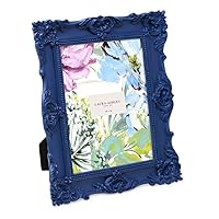 Laura Ashley 5x7 Navy Ornate Textured Hand-Crafted Resin Picture Frame with Easel & Hook for Tabletop & Wall Display, Decorative Floral Design Home Décor, Photo Gallery, Art, More (5x7, Navy)