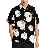 Fat Corgi Butt Cat Men's Shirts Short Sleeve Button Down Beach Hawaiian Shirts Casual Tee Tops with Pocket