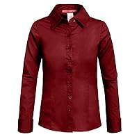 Girl's Basic Casual Long Sleeve Roll Up Button Down Blouse Shirts