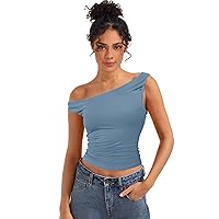 MEROKEETY Womens Summer Off Shoulder Slim Fit Crop Tops Sleeveless Sexy Going Out Tank Tops Y2K Tight Shirts