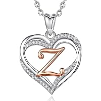 INFUSEU Heart Pendant Necklace Letter A-Z Alphabet Capital Jewelry Double Heart Initial Neckless Sterling Silver Cubic Zirconia CZ for Women Romantic Gifts, 20 Inch Chain
