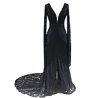 Boho Wedding Dess Mermaid Split Tassel Lace Fringe Sleeves V-Neck Bohemian Bridal Gowns WD0103