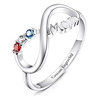 Personalized 925 Sterling Silver Infinity Ring Custom Engraving Name Date for Women Mom Grandma with 3 Birthstones Mother's Day Jewelry Gift