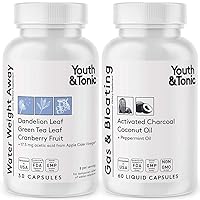 Youth & Tonic Water Weight Away Pills to Reduce Waistline and Relief Swelling Because of Fluid Retention & Activated Charcoal Pills for Gas Relief and Digestive Bloating