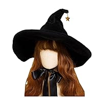 Aetygh Black Wizard Hat for Women Girls Lolita Halloween Witch Hat with Big Brim Cosplay Witch Hat Party Costume Wizard Hat Performance Props (Size : One Size)