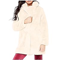 Womens Winter Coats Fashion Thicken Warm Coat Solid Plush Long Sleeve Lapel Coat Faux Fur Overcoat Long Jacket