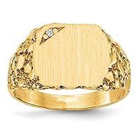 14k Yellow Gold Burnish Solid Back Engravable Diamond signet ring Size 6 Jewelry for Women