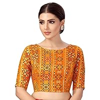 Women's Party Wear Bollywood Rayon Elbow Length Sleeves Printed Saree Blouse