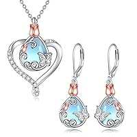 AOBOCO Moonstone Butterfly Earrings & Necklace Sterling Silver Rose Filigree Pendant Moonstone Jewelry Gifts for Women Girls