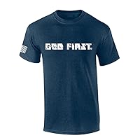 Mens Christian Shirt God First Put God First Jesus Christ Fath Christian Flag Sleeve Short Sleeve T-Shirt Graphic Tee