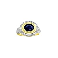 Classic Ring with 9X7MM Oval Gemstone & Diamonds – Radiant Color Stone Jewelry for Women in Sterling Silver – Available in Sizes 5-13