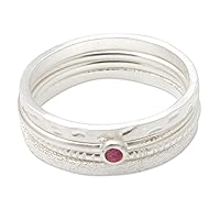 NOVICA Artisan Handmade .925 Sterling Silver Stacking Rings Cubic Zirconia Band Indonesia Birthstone 'Pink Slip in Silver' (set of 4)