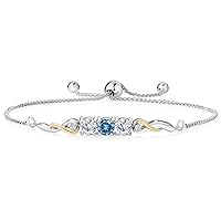 Gem Stone King 925 Sterling Silver and 10K Yellow Gold Persian Blue Moissanite Tennis Bracelet For Women (1.52 Cttw, Gemstone Birthstone, Fully Adjustable Up to 9 Inch)
