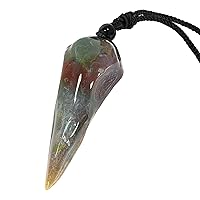 TUMBEELLUWA Carved Raven Skull Pendant Necklace for Men Women Healing Crystal Stone Amulet Crow Bird Head Jewelry with Adjustable Cord