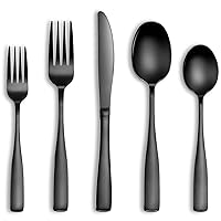 40 Pcs Black Silverware Set, Stainless Steel Flatware Set for 8, Food-Grade Cutlery Set, Mirror Polished Tableware Eating Utensils Set for Home Kitchen, Include Knife Fork Spoon Set, Dishwasher Safe